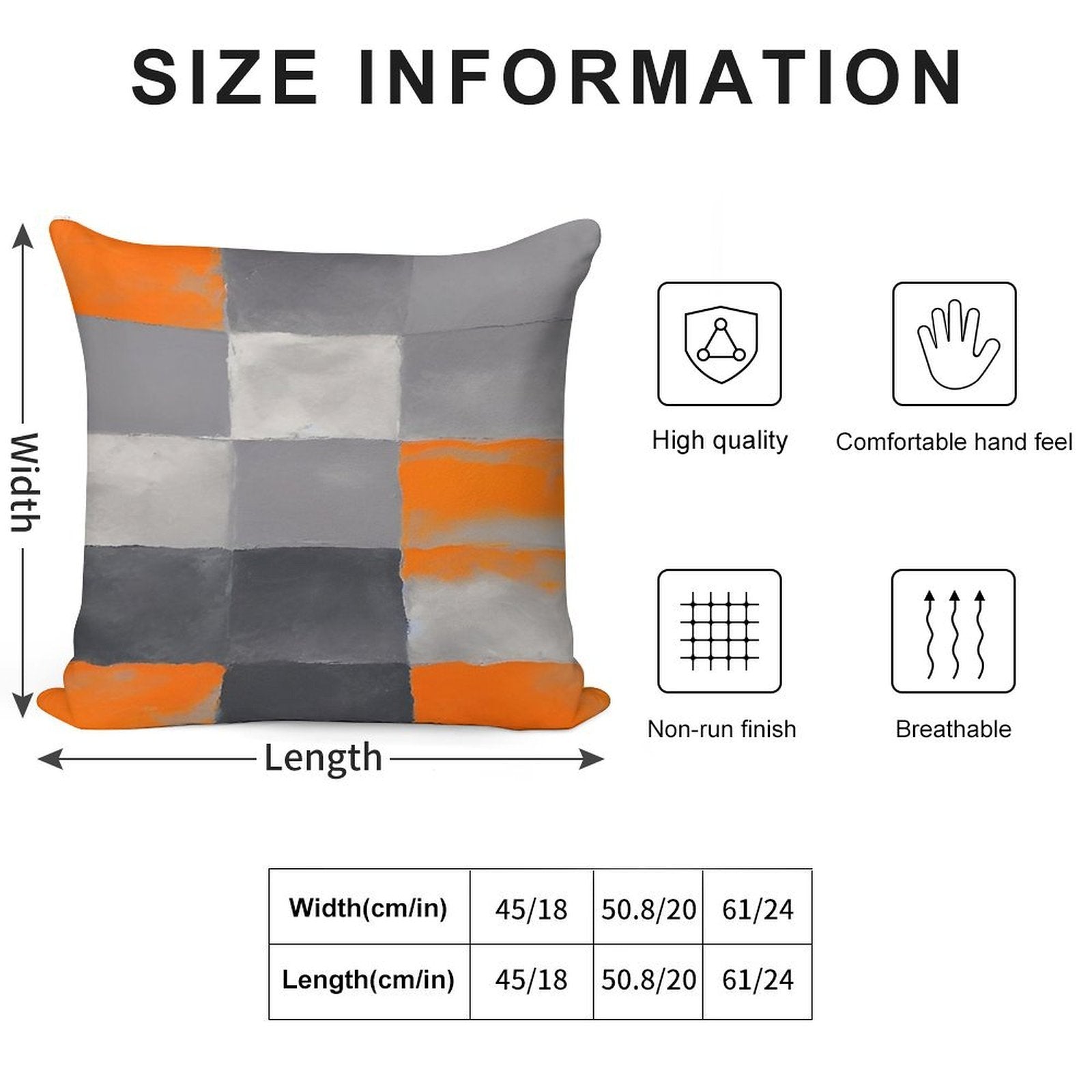 Orange Black And Gray Geometric Rectangular Plaid Soft Shrink-Resistant Throw Pillow