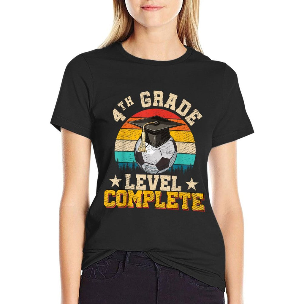 4th Grade Level Complete Soccer Boy Girl Last Day Of School  Fade-proof Color T-Shirt