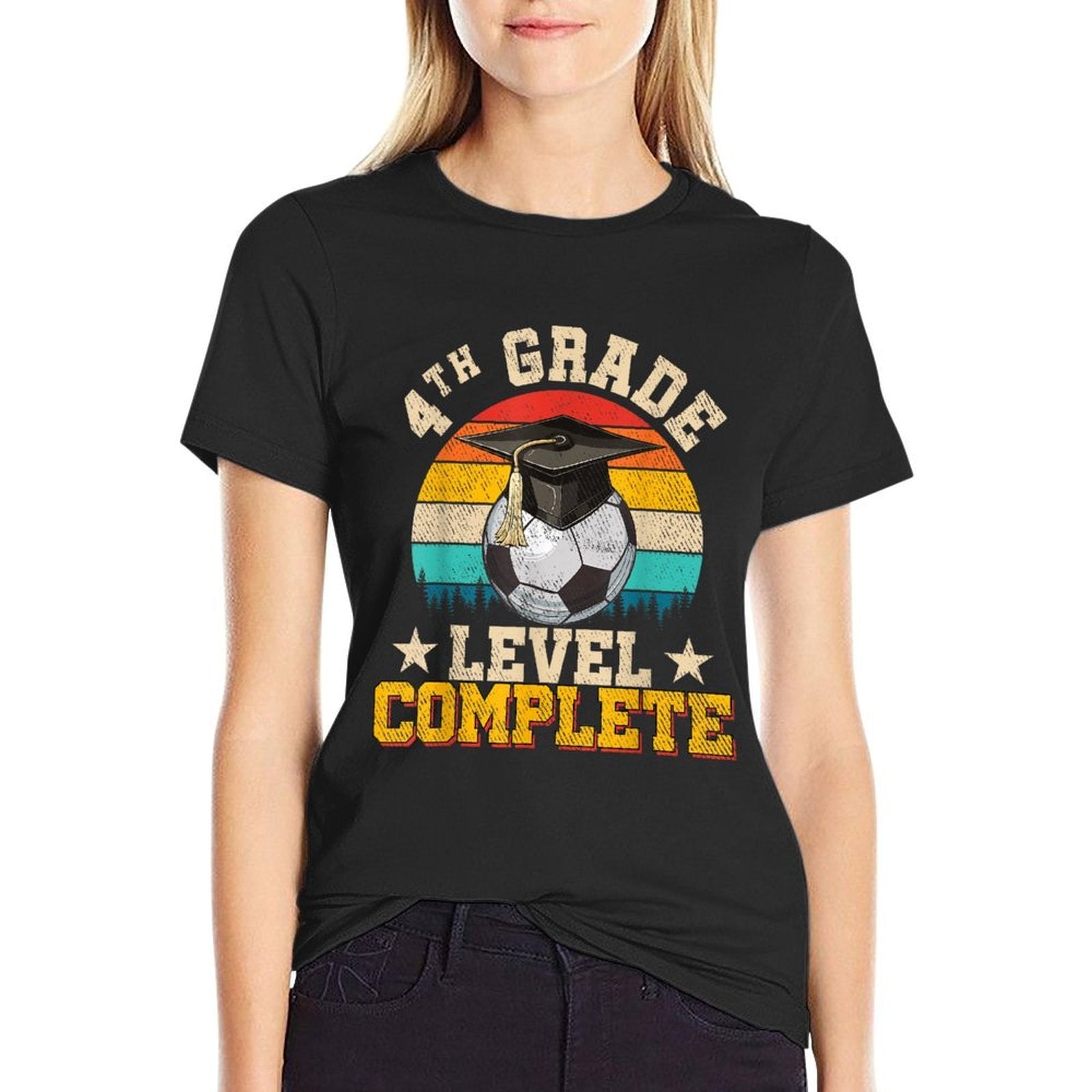 4th Grade Level Complete Soccer Boy Girl Last Day Of School  Fade-proof Color T-Shirt