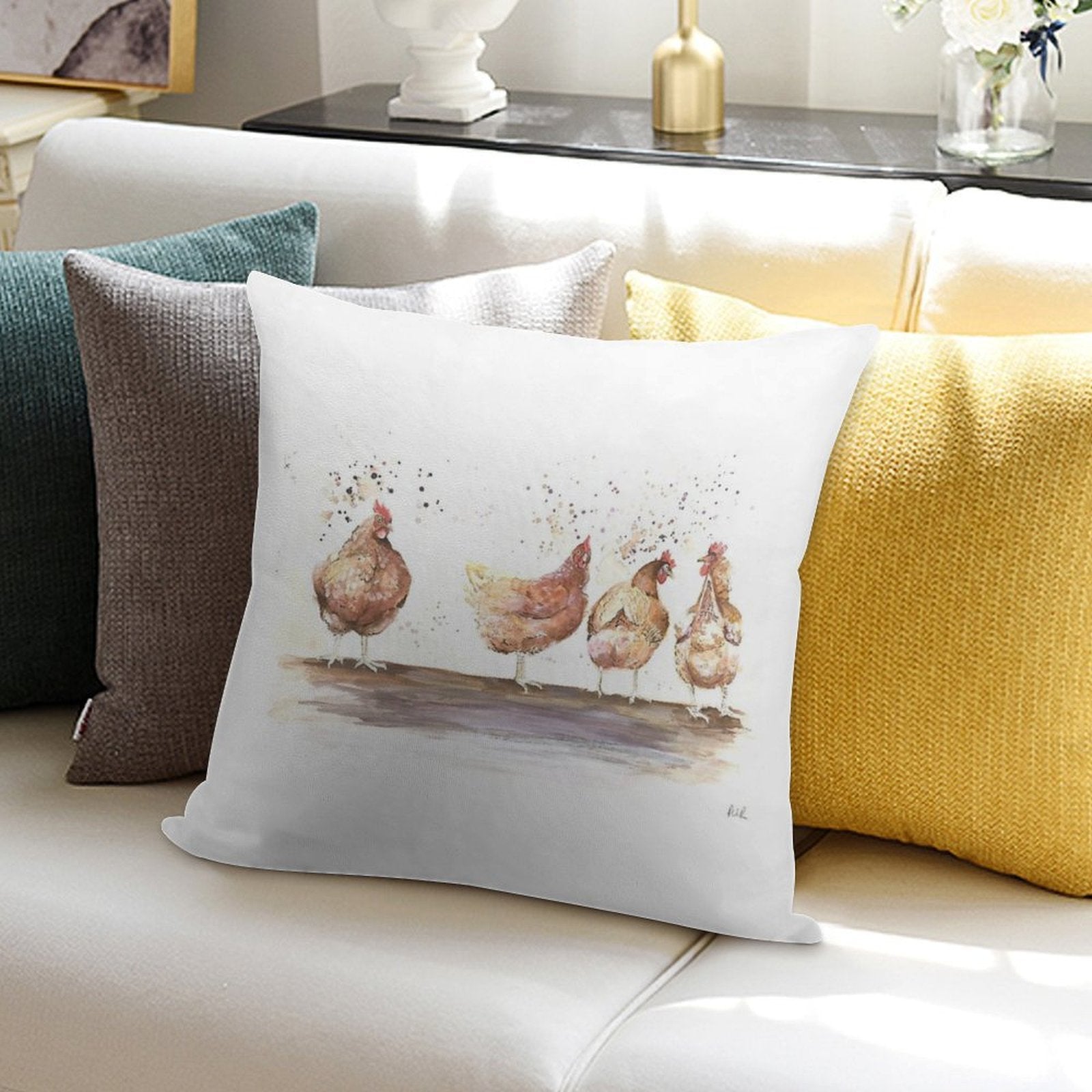Watercolour Chickens Soft Warmth Comfort Throw Pillow