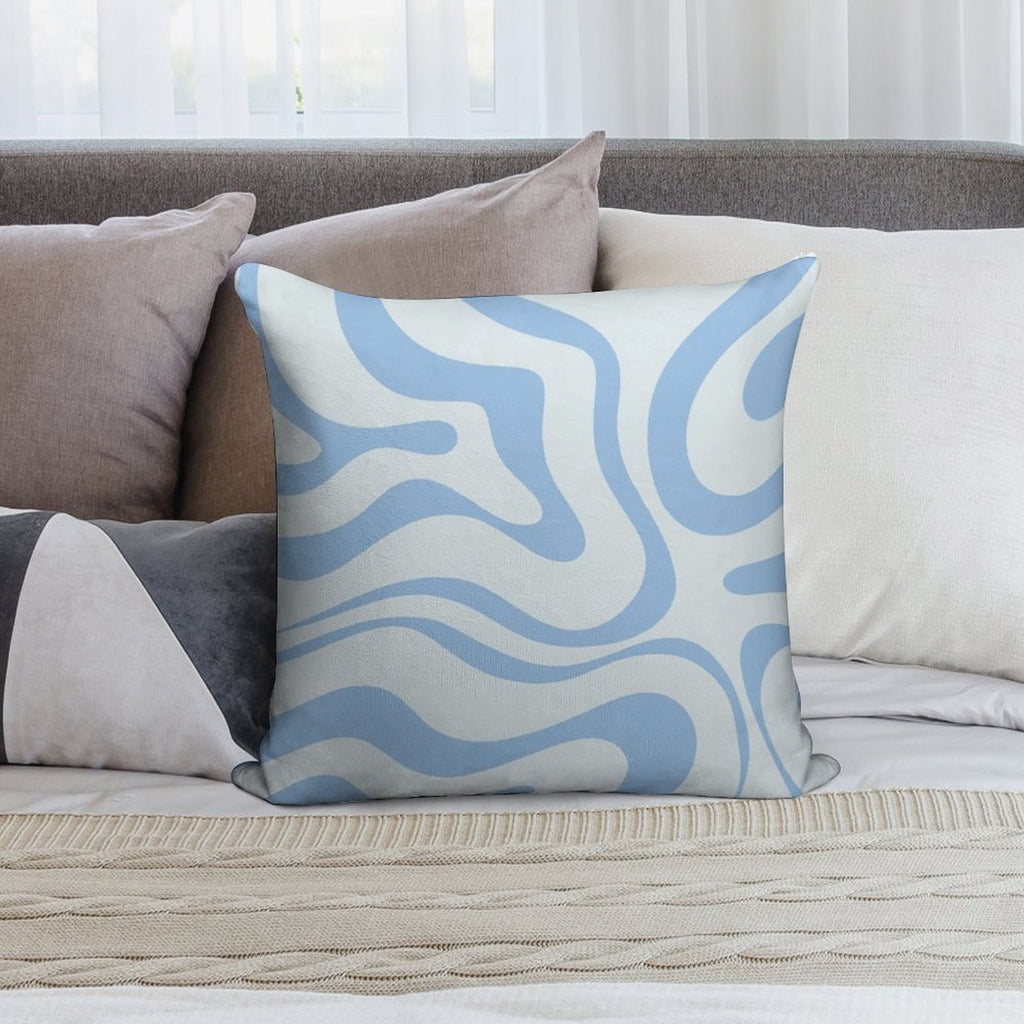 Retro Modern Liquid Swirl Abstract Pattern Square in Light Blue Soft Skin-Friendly Throw Pillow