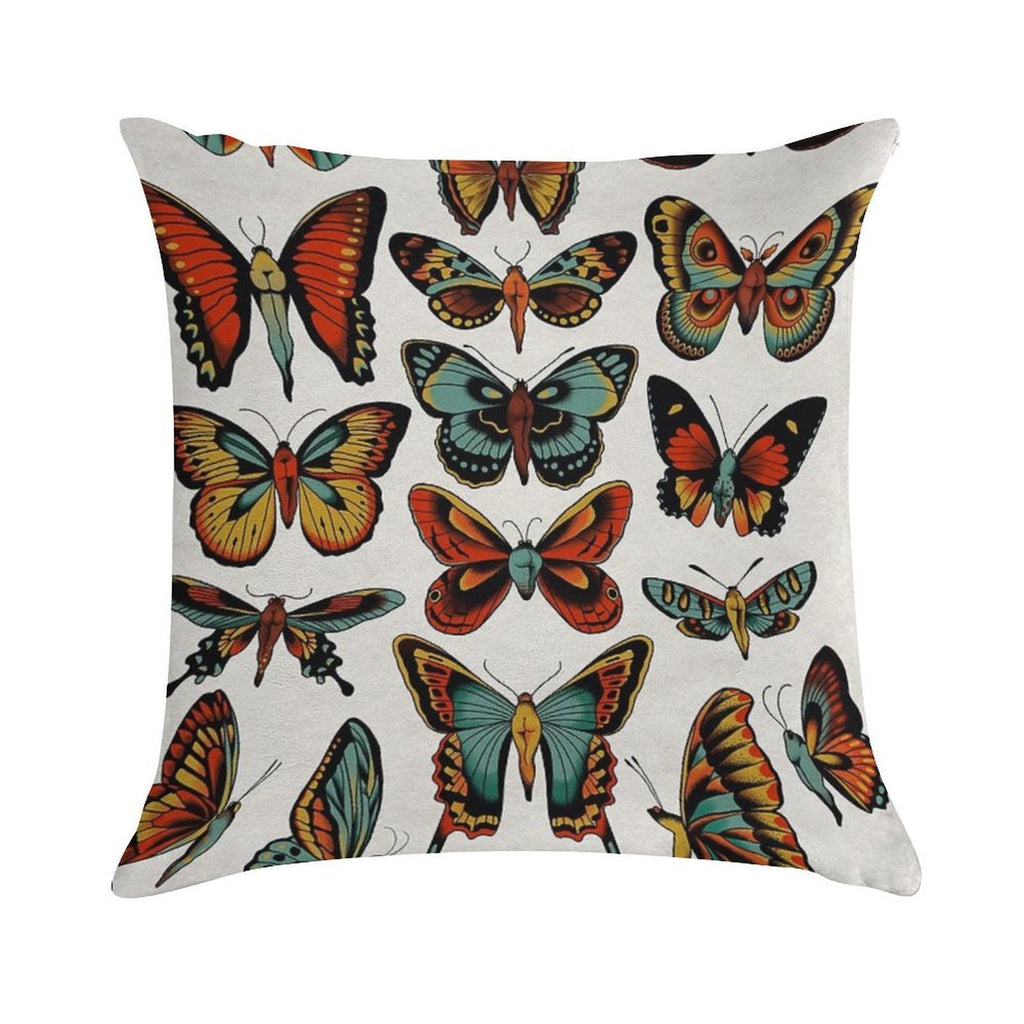 Butterflies Traditional Tattoo Flash Soft Fade-Resistant Throw Pillow