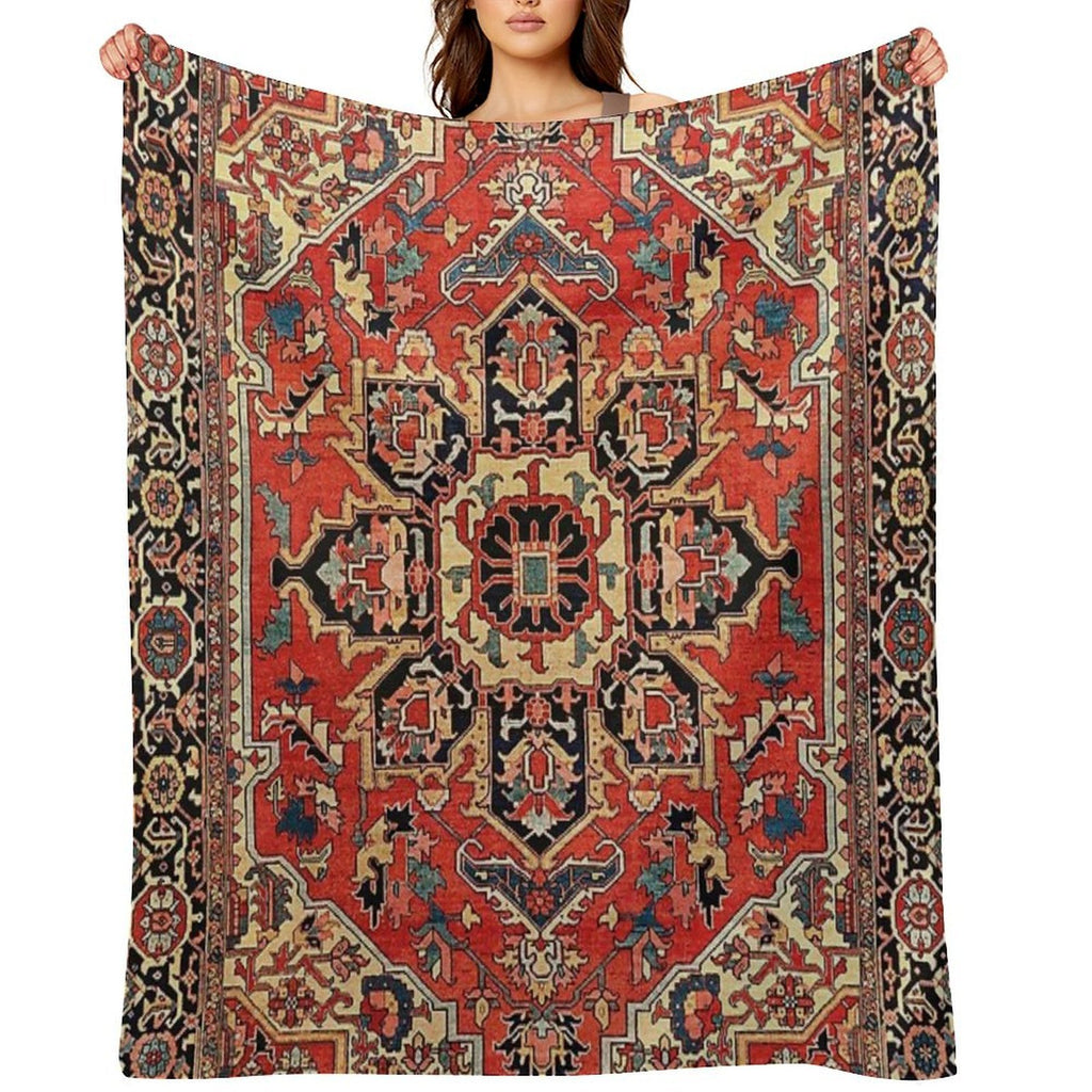 Serapi Antique Persian Carpet Print Plush Throw Blanket