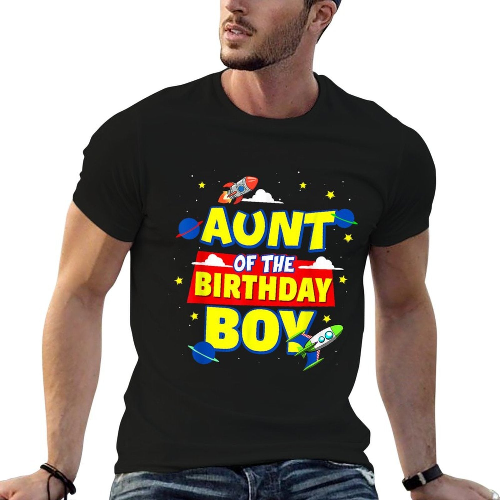 Aunt Of The Birthday Astronaut Boy Outer Space Theme Party  Vintage-inspired T-Shirt
