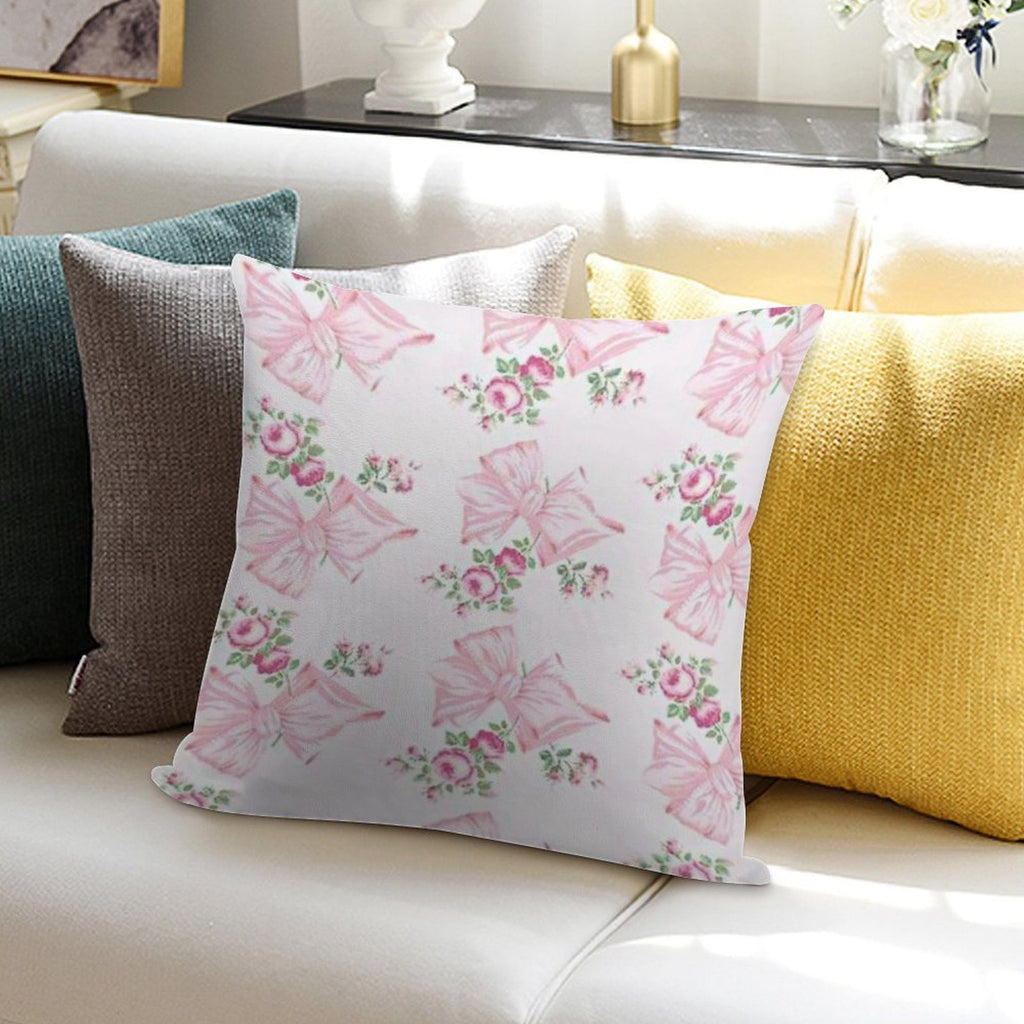 Coquette Floral Bow Pattern Soft Luxury Feel Throw Pillow