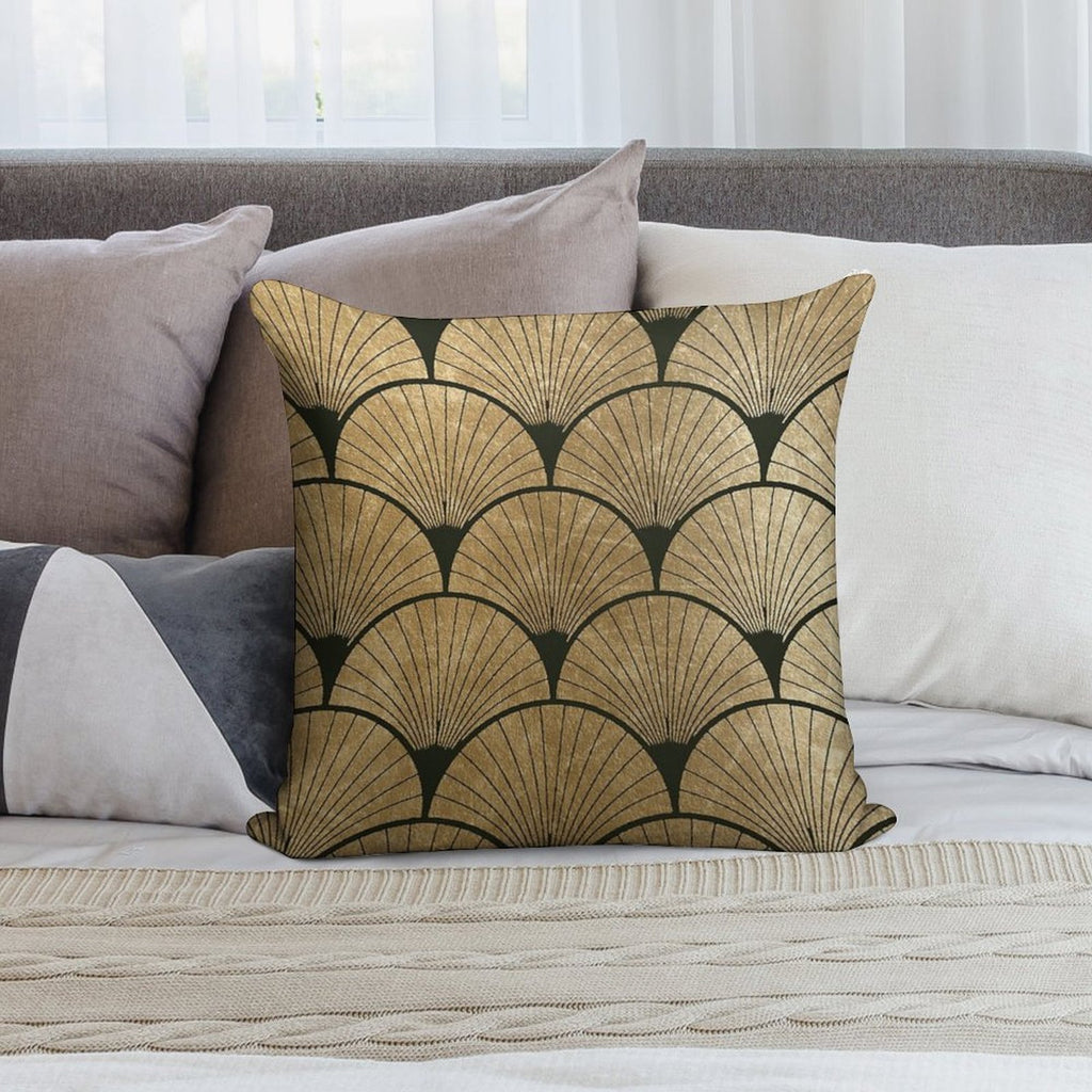 Art Deco Elegance - Golden Fan Soft Decorative Cover Throw Pillow
