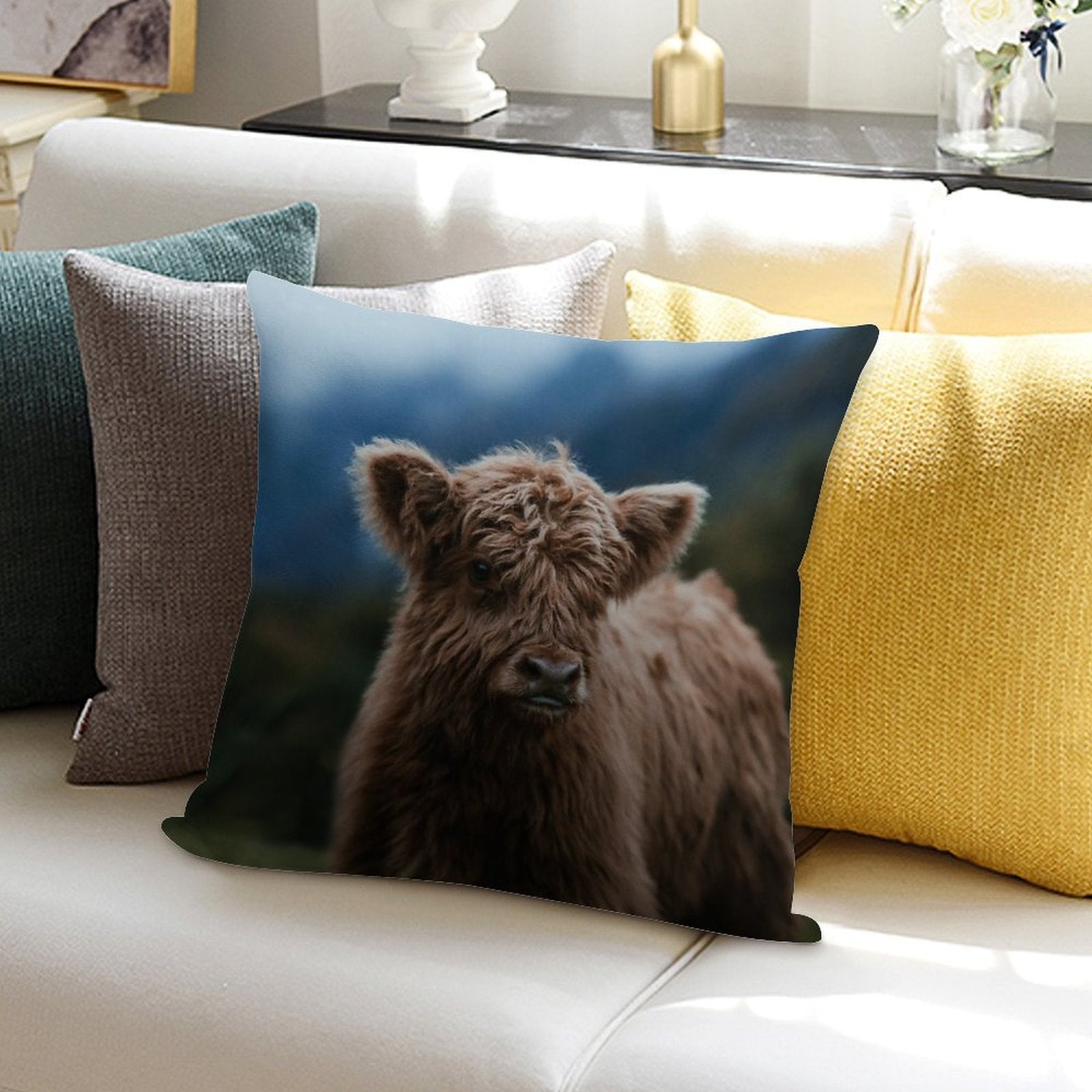 Baby Highland Cow Soft Reinforced Edging Throw Pillow