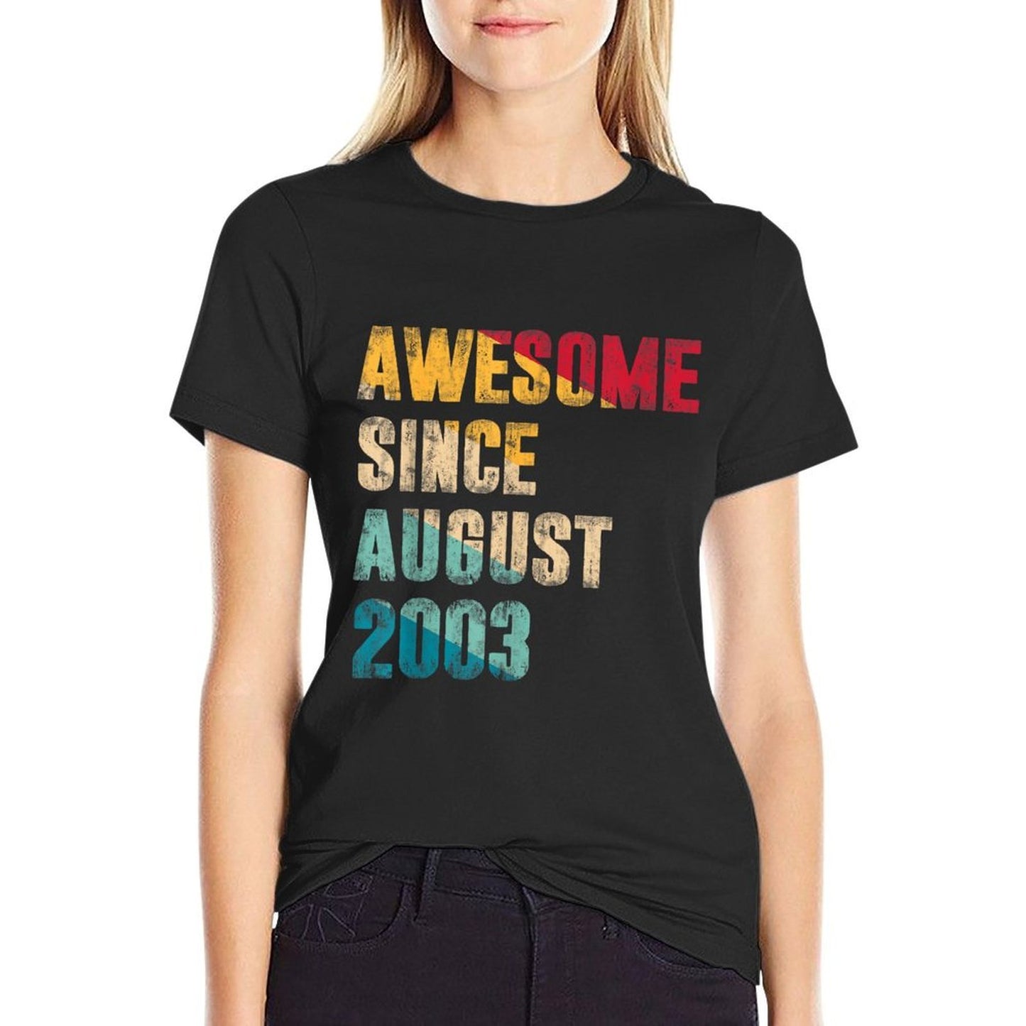 21 Years Old Gifts Awesome Since August 2003 21st Birthday  High-quality Stitching T-Shirt
