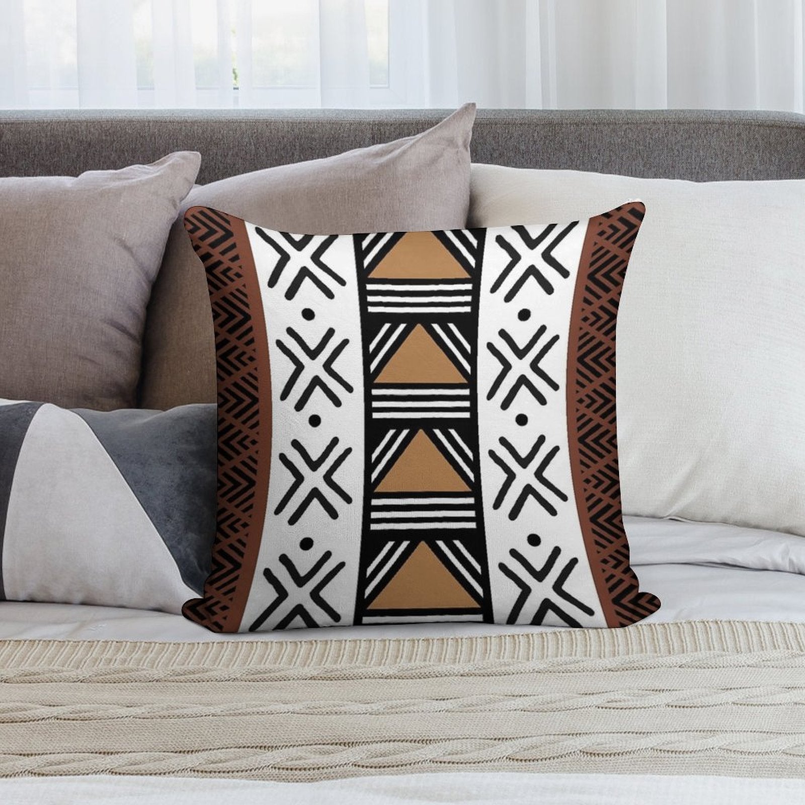 African Tribal Bogolan Pattern Soft Bedroom Essential Throw Pillow