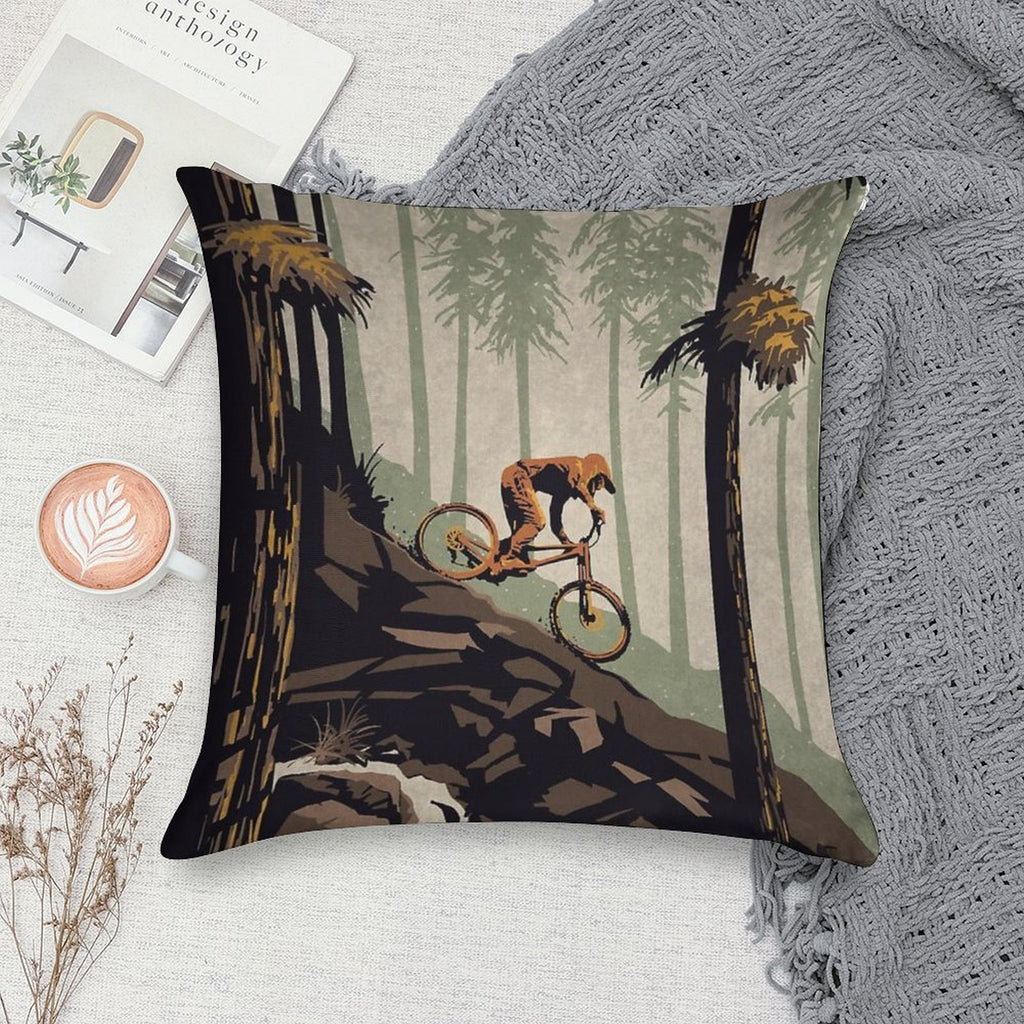 Retro Scenic Mountain Bike Poster Art Think Outside, No Box Required! Soft Shrink-Resistant Throw Pillow