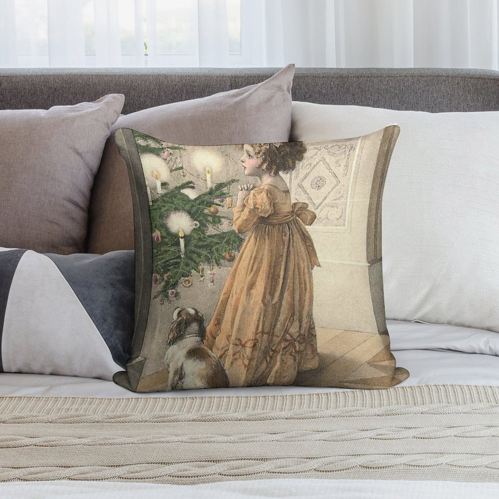 Vintage Victorian Christmas Soft Bedroom Essential Throw Pillow