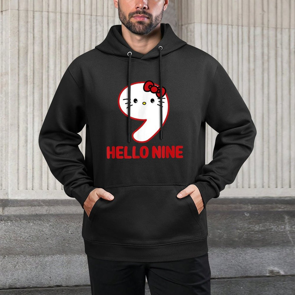 Happy Birthday Kitty, Cute Hello Nine Bday 9th Kawaii Gift Medium-Weight Fabric Hoodie