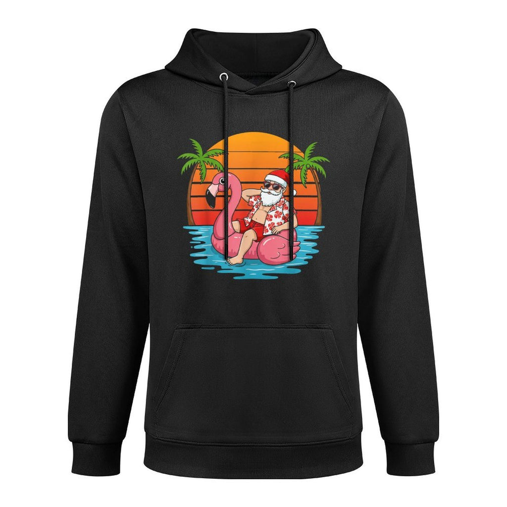 Funny Christmas in July Flamingo Santa Colorfast Hoodie
