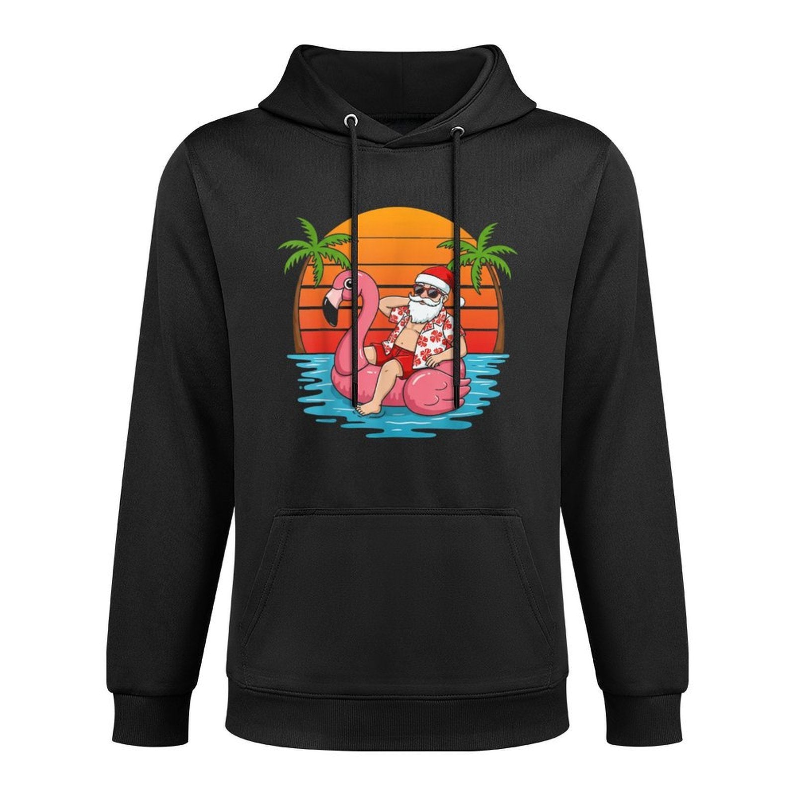 Funny Christmas in July Flamingo Santa Colorfast Hoodie