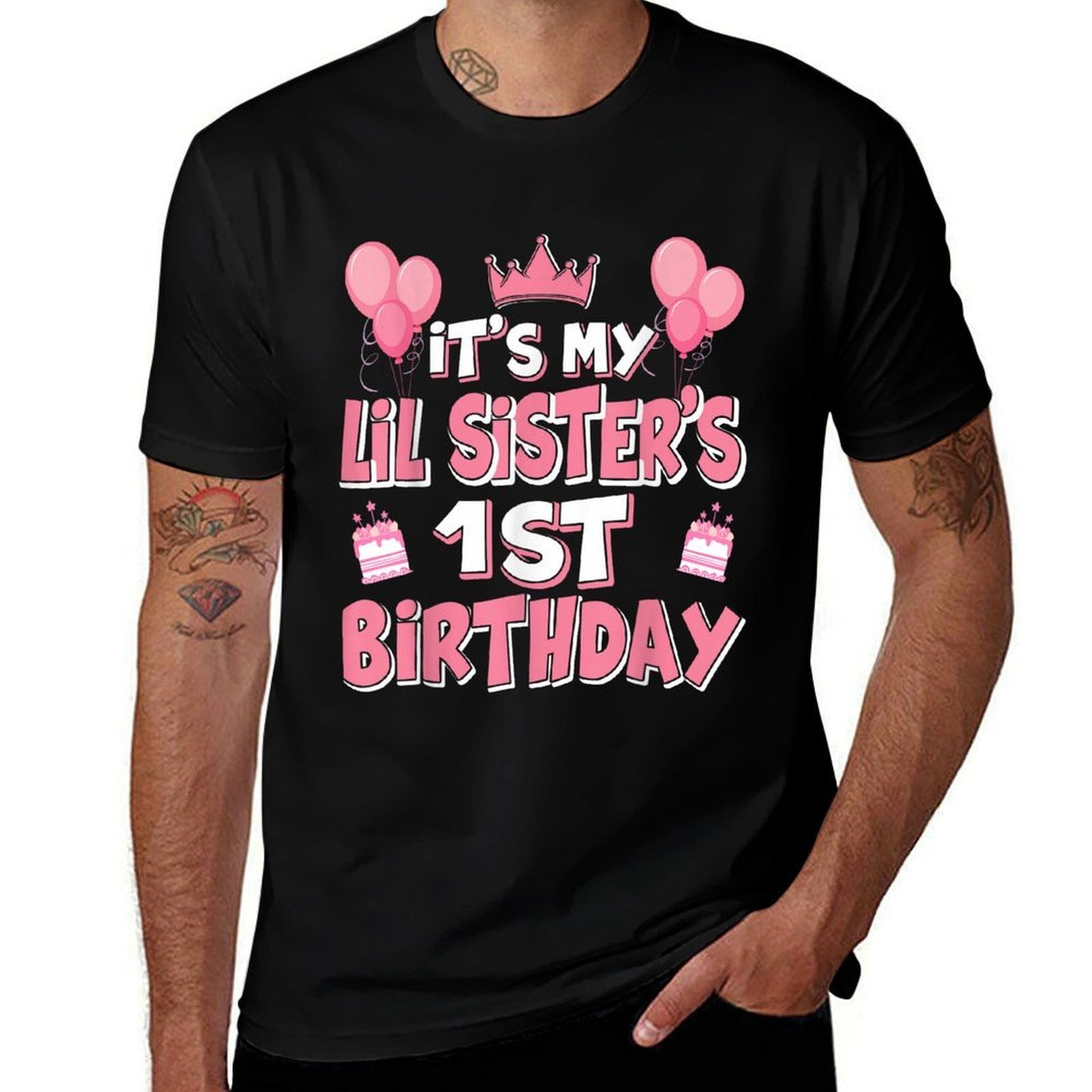 Balloons Its My Lil Sisters 1st Birthday 2024 1 Years Old  Tagless Design T-Shirt