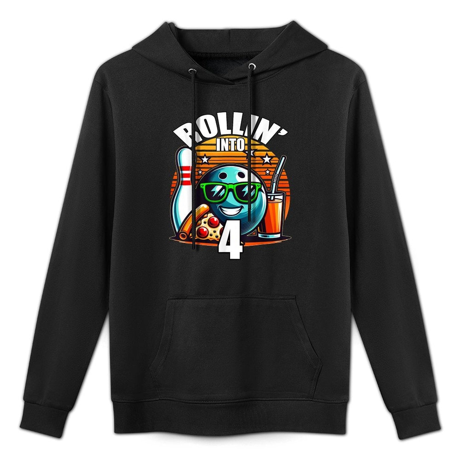 Rollin Into 4 Bowling Birthday Party 4th Birthday Retro Kids Versatile Streetwear Hoodie