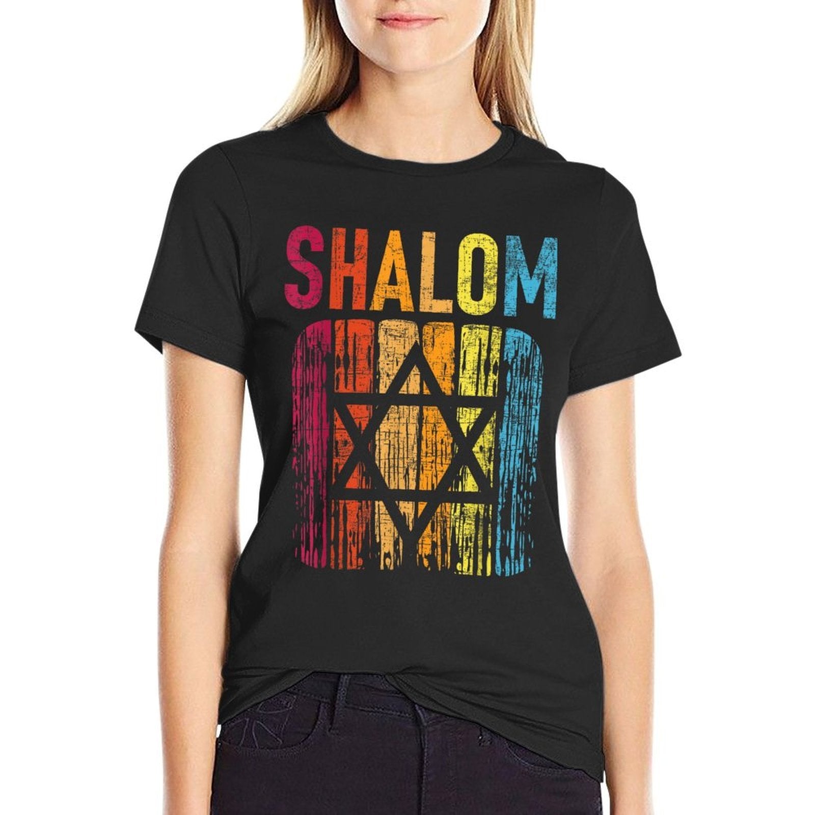 Shalom - Retro Star Of David Jewish Peace Hebrew Israelites  Fade-proof Color T-Shirt