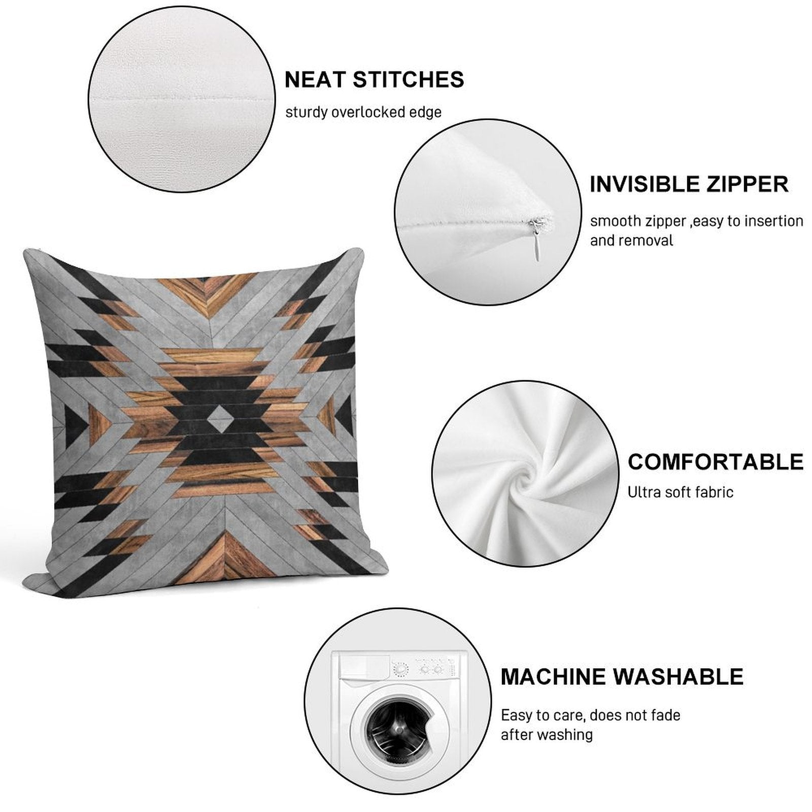 Urban Tribal Pattern No.6 - Aztec - Concrete And Wood Soft High-Density Material Throw Pillow