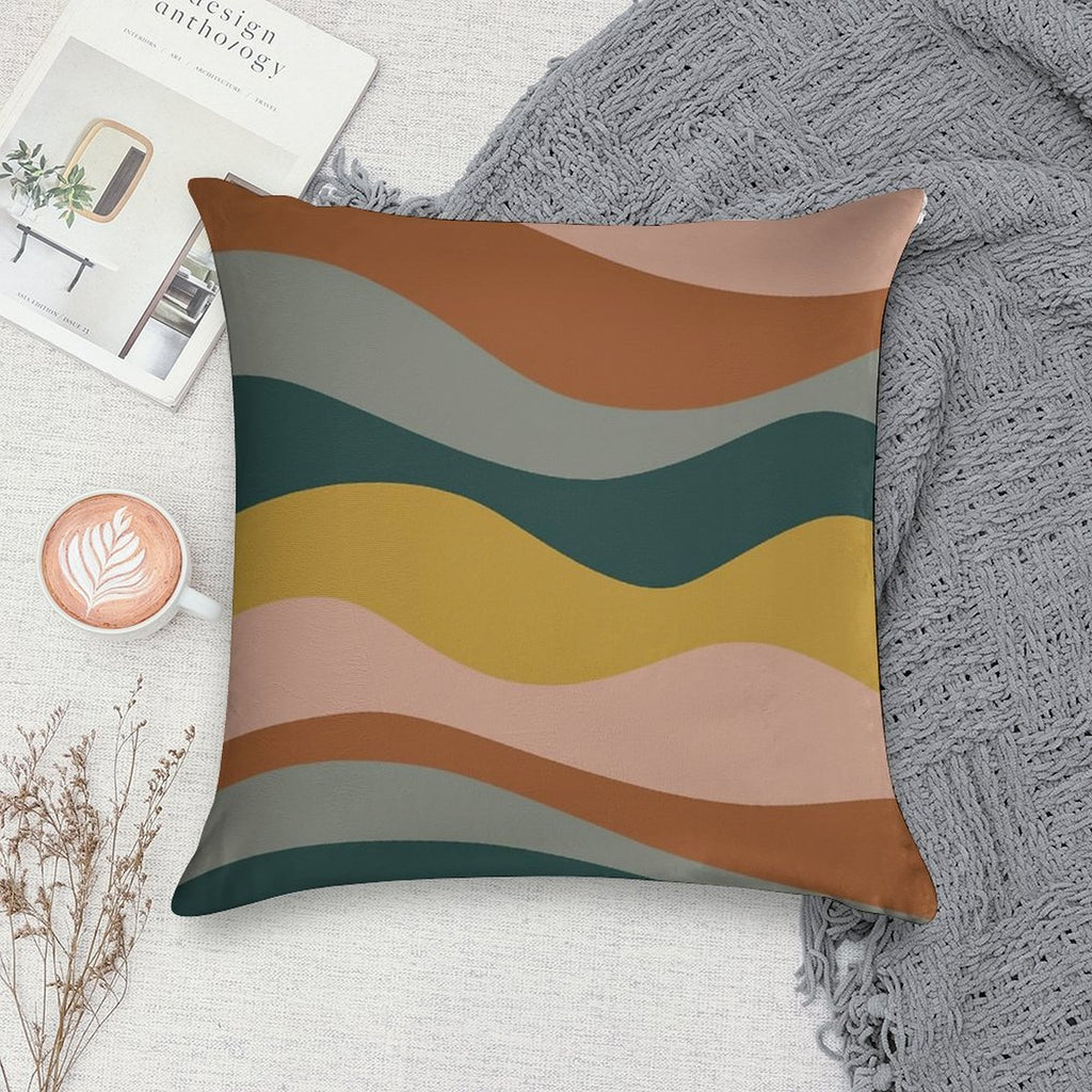 Retro Waves Minimalist Pattern Rust, Blush Pink, Gray, Navy Blue, And Mustard Gold Soft Fade-Resistant Throw Pillow