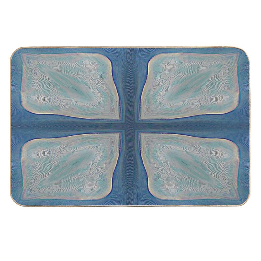 4 Bright Leaf Shapes, with Line Texture, Background Blue  Toxin-Free Bath Mat