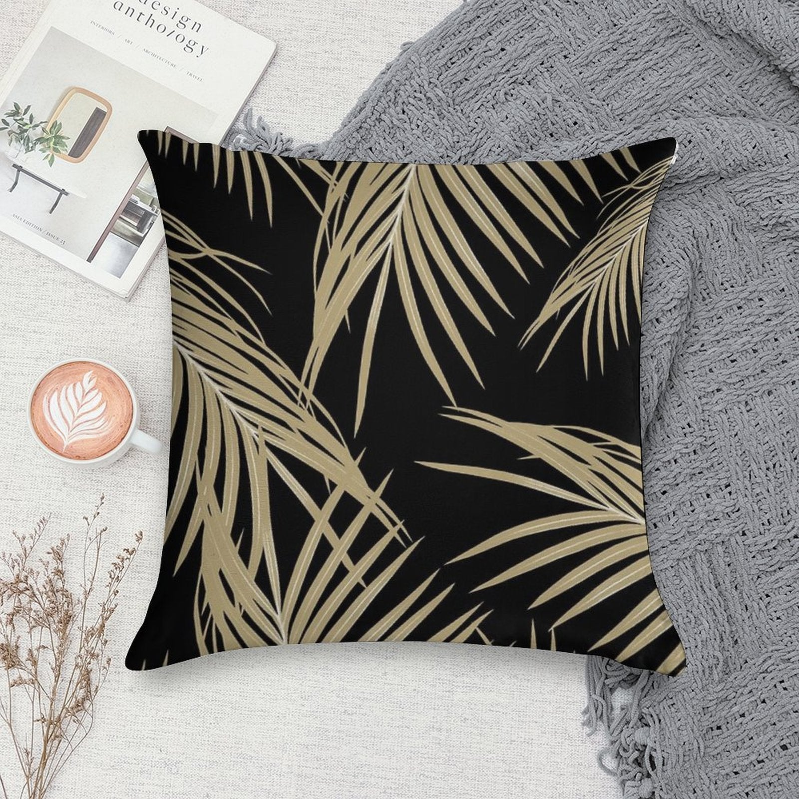 Gold Palm Leaves Dream #2 #tropical #decor #art Soft Ultra-Soft Texture Throw Pillow