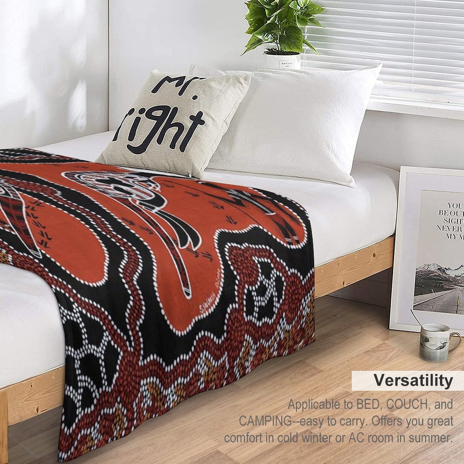 Authentic Aboriginal Art -  Men Kangaroo Hunting Easy Care Throw Blanket