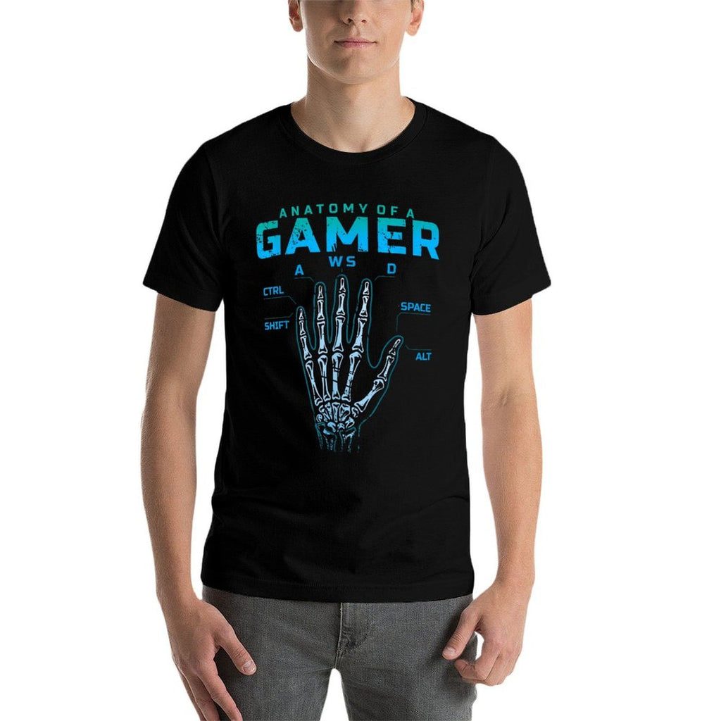 Anatomy of A Gamer Skeleton Hand Video Game WASD  Rolled Sleeves T-Shirt