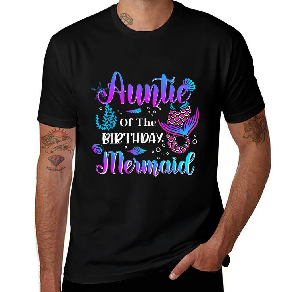 Auntie of The Birthday Mermaid Funny Matching Family Mermaid  Heathered Texture T-Shirt
