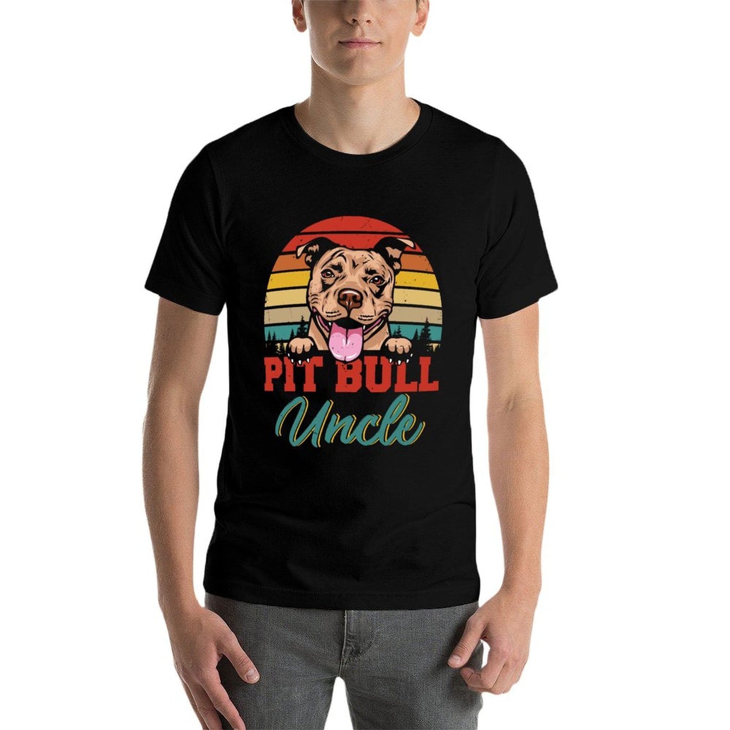 Vintage Retro Pit Bull Uncle Cool Fathers Day Dog Lover  Cotton T-Shirt