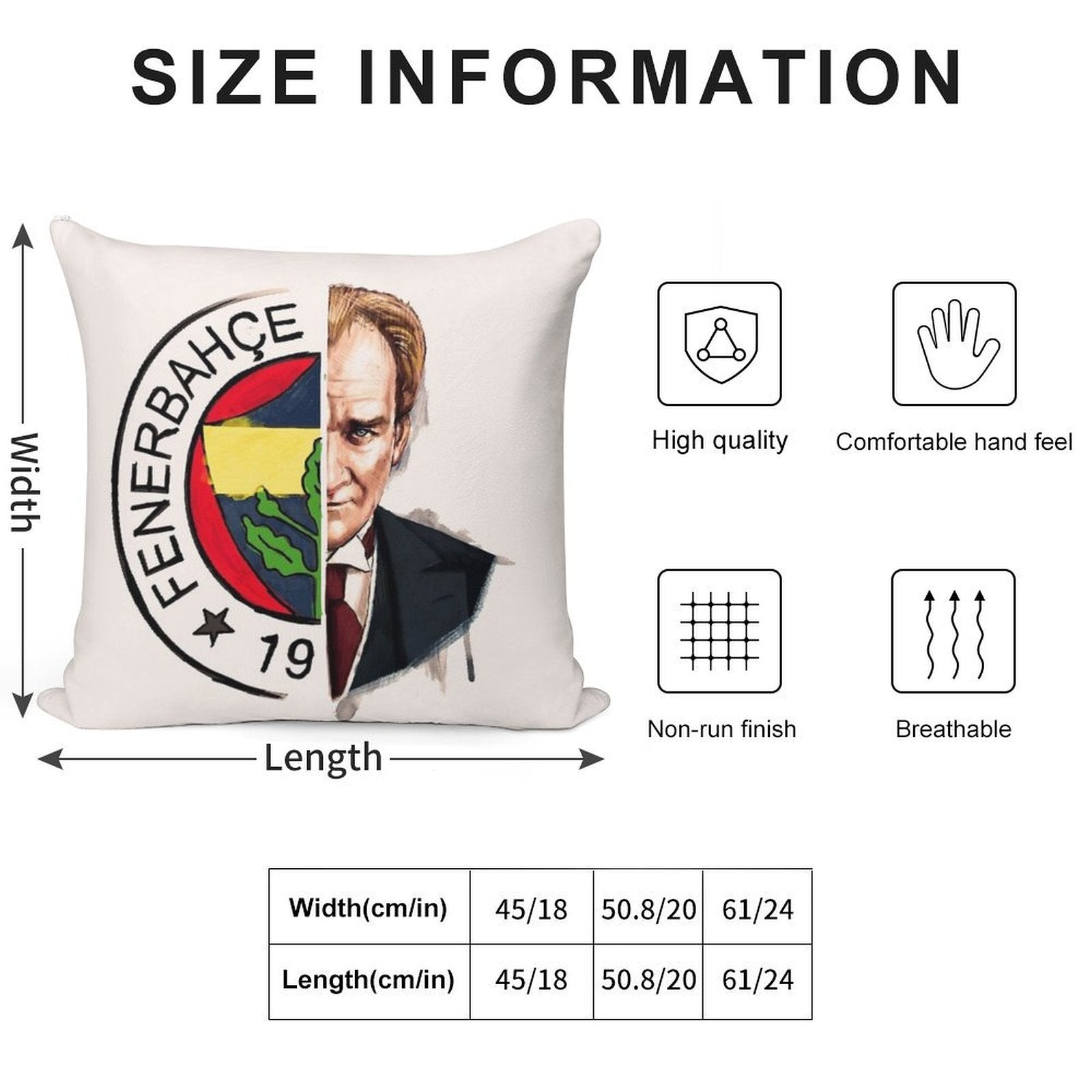 Fenerbahçe Ataturk Soft Short Plush Fabric Throw Pillow