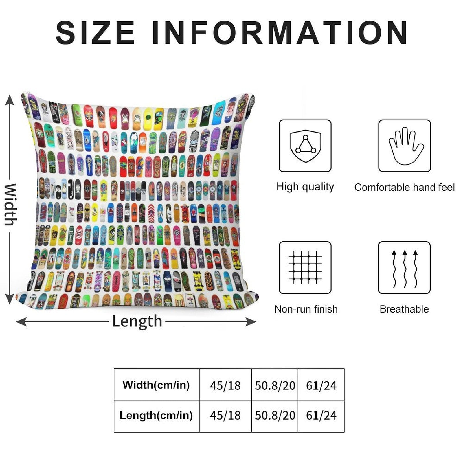 Vintage Skateboard Print Soft Gift Ready Throw Pillow