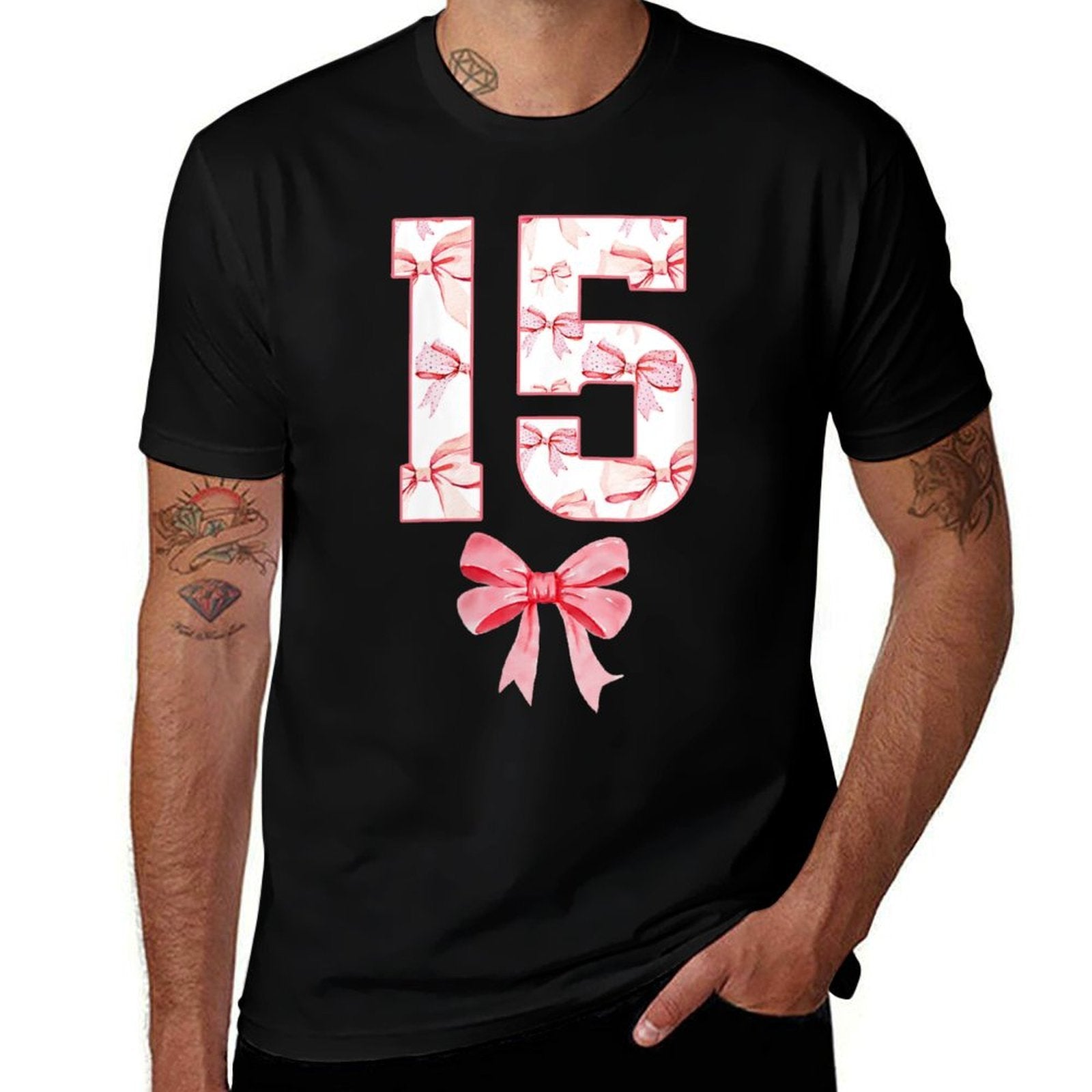 Womens 15th Coquette Birthday Party Fifteen Year Old Bow  Durable T-Shirt