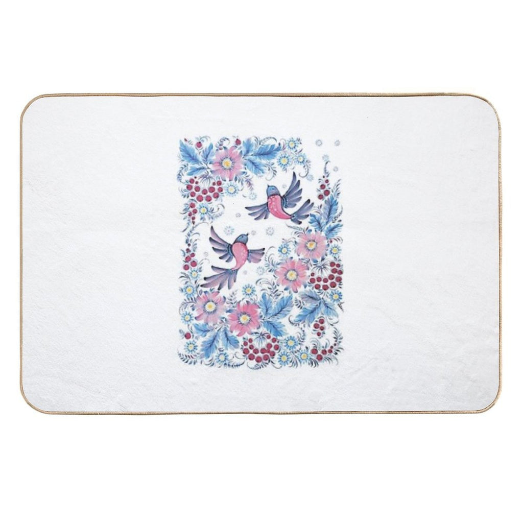 Lovebirds in Petrykivka Floral Garden  Eco-Friendly Bath Mat