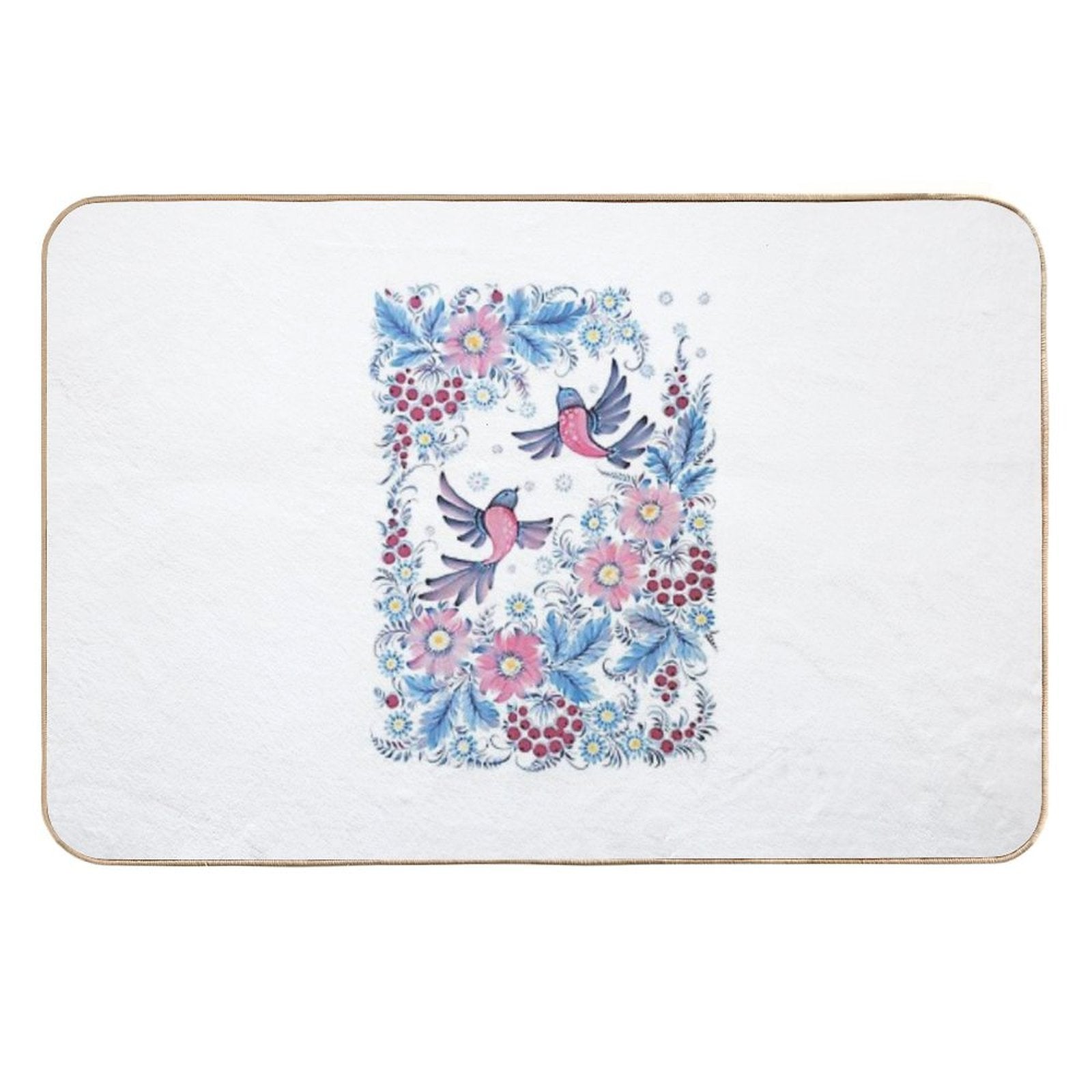 Lovebirds in Petrykivka Floral Garden  Eco-Friendly Bath Mat