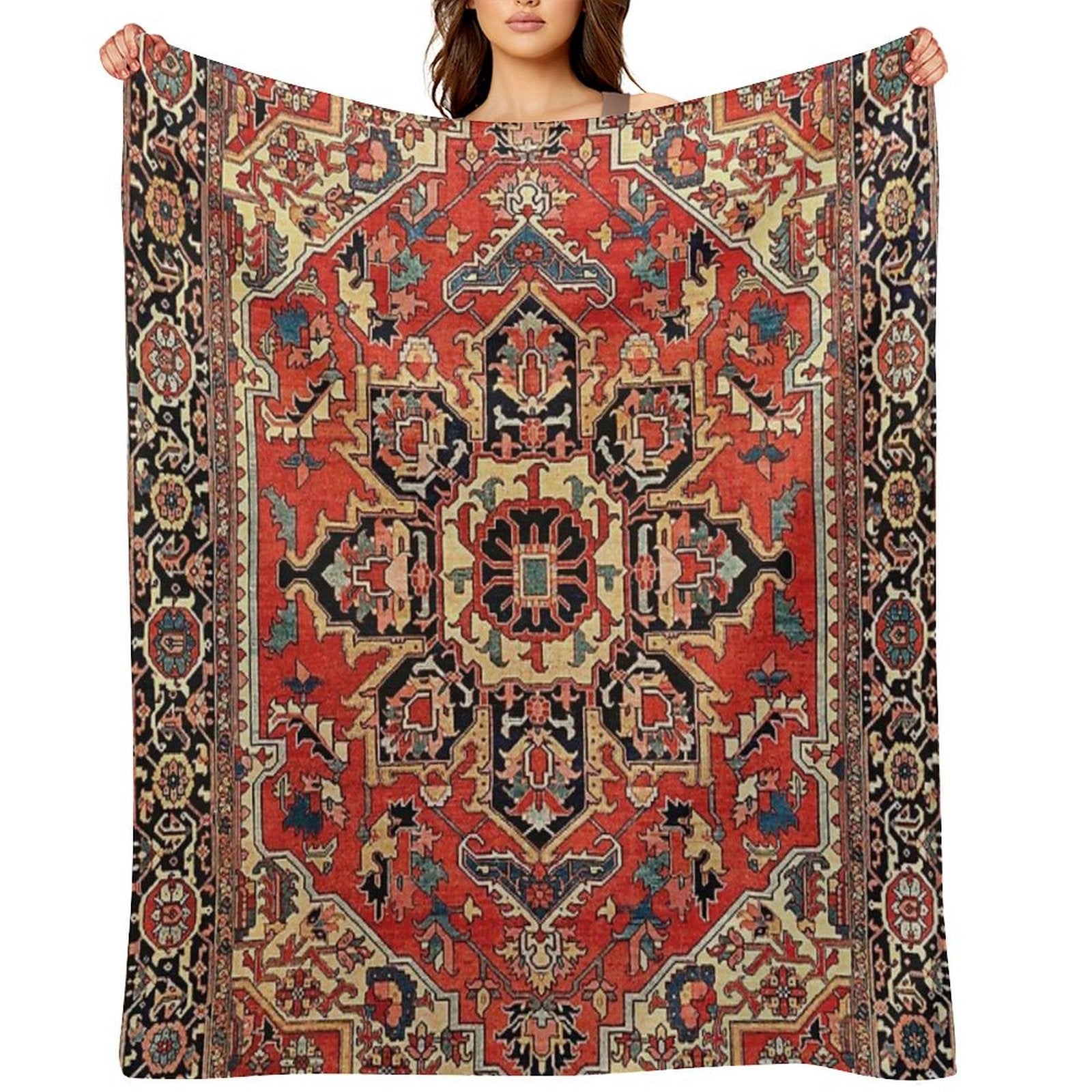 Serapi Antique Persian Carpet Print Plush Throw Blanket