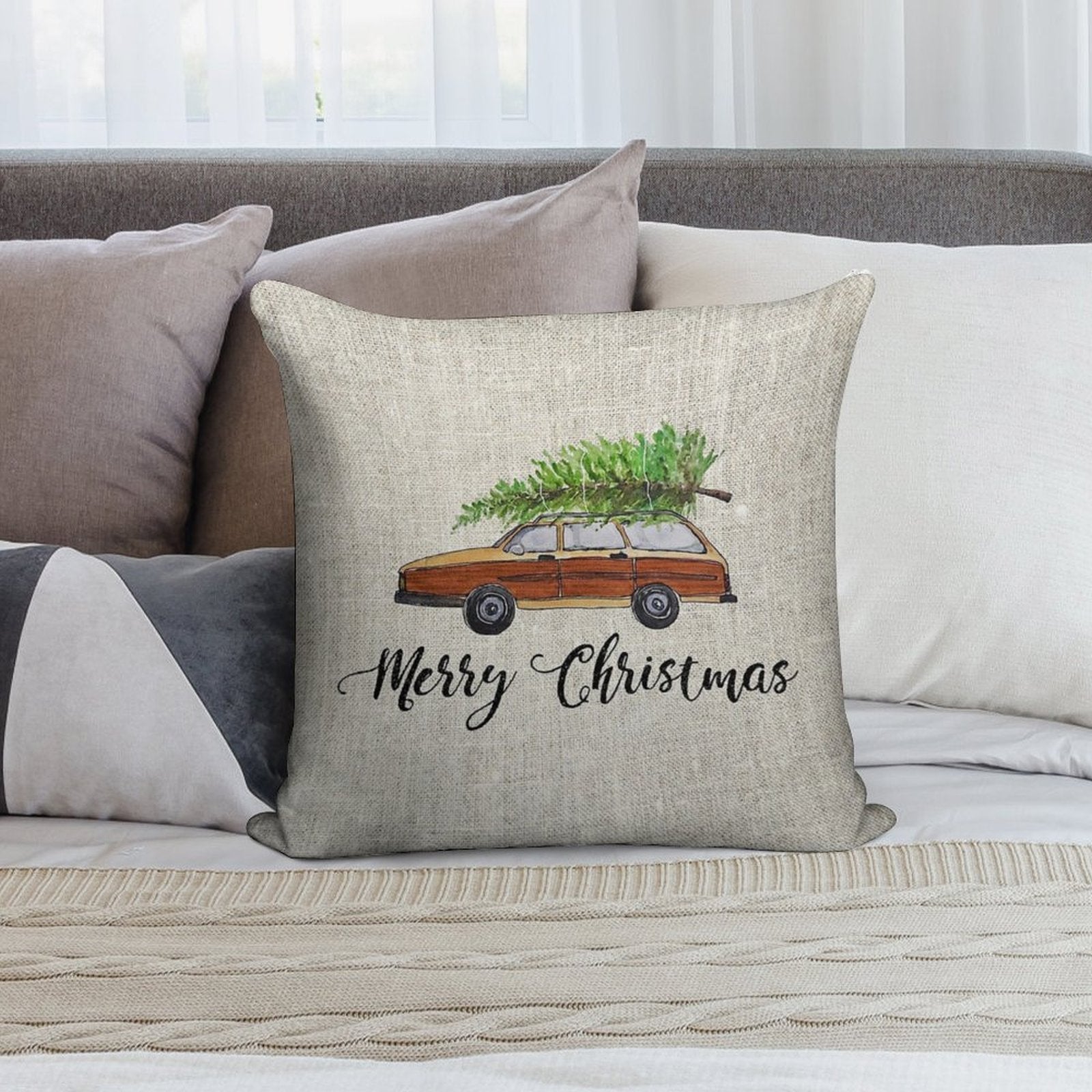 Merry Christmas Soft Home Decor Throw Pillow