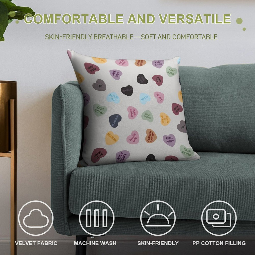 Eras Candy Hearts  Home Decor Merch Fandom Small Support  HECKINFAROUT Soft Multiple Sizes Throw Pillow