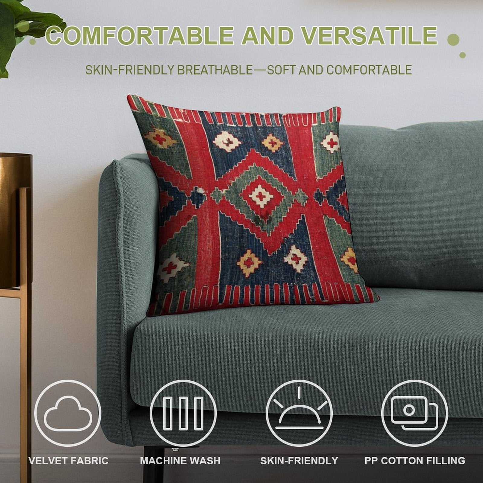 Yüncü  Antique Balikesir Turkish Kilim Print Soft Warmth Comfort Throw Pillow