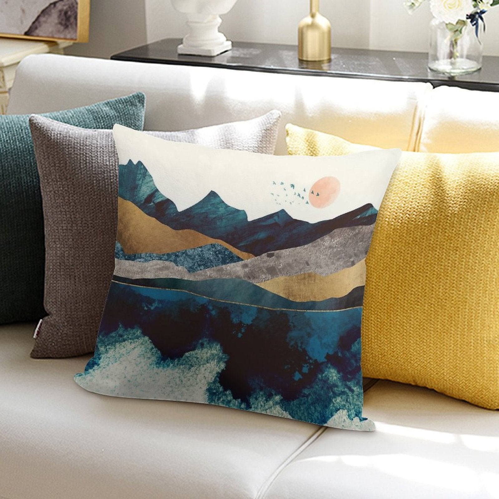 Blue Mountain Reflection Soft Hidden Zipper Throw Pillow