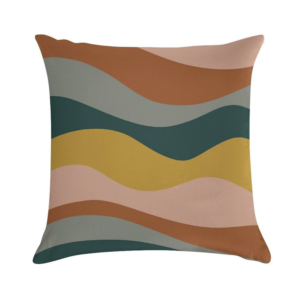 Retro Waves Minimalist Pattern Rust, Blush Pink, Gray, Navy Blue, And Mustard Gold Soft Fade-Resistant Throw Pillow