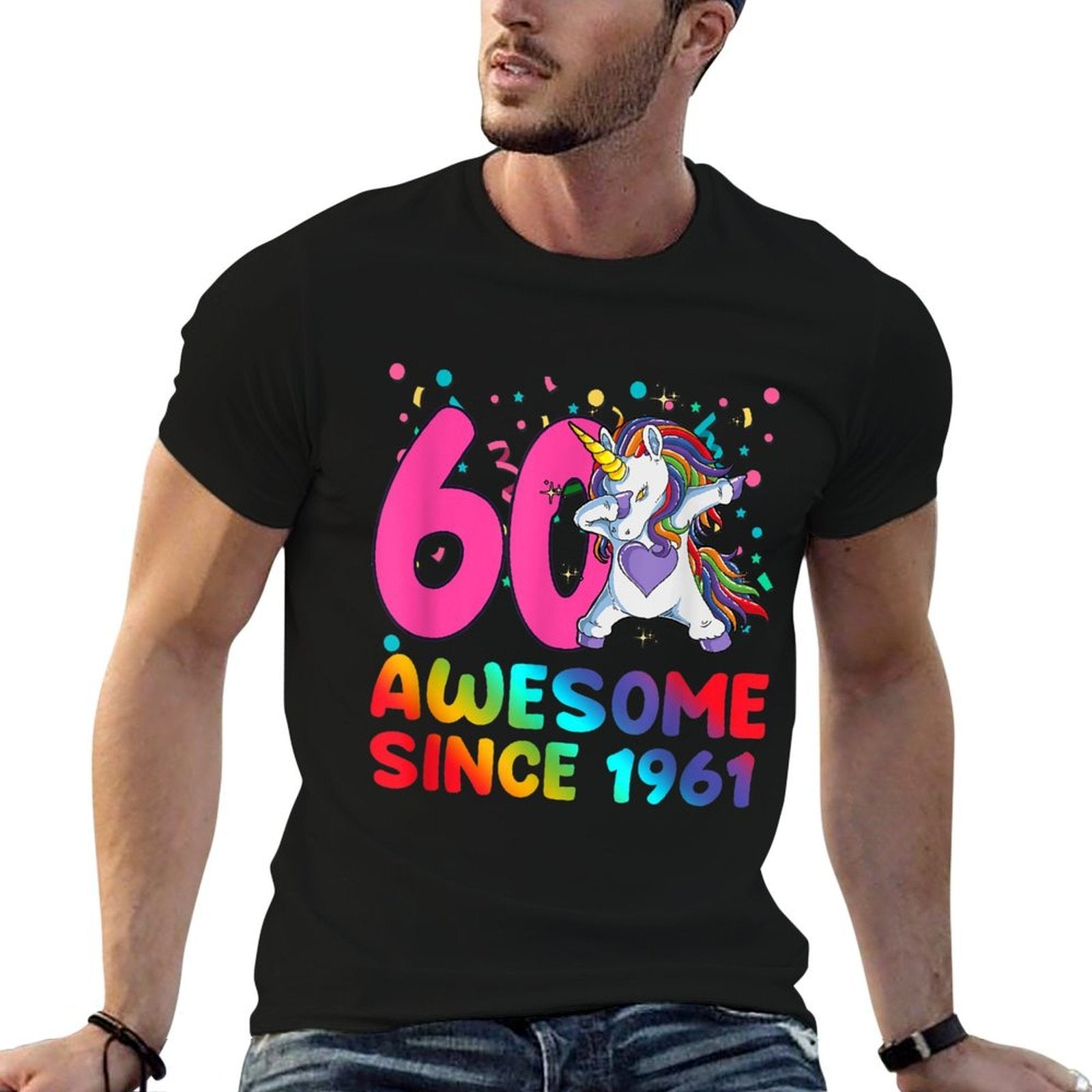 Awesome Since 1961 Dabbing Unicorn 60 Year Old 60th Birthday  Eco-friendly Material T-Shirt