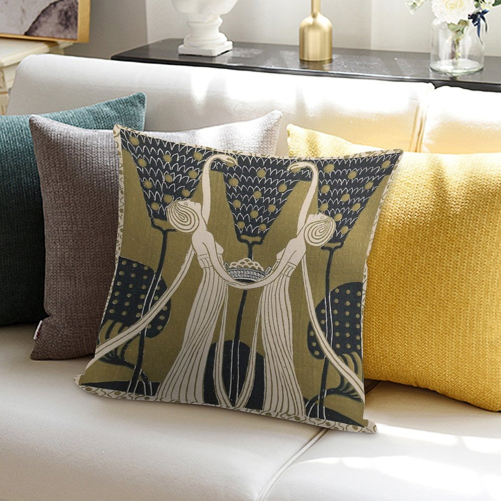 Art Nouveau Women Soft Durable Construction Throw Pillow