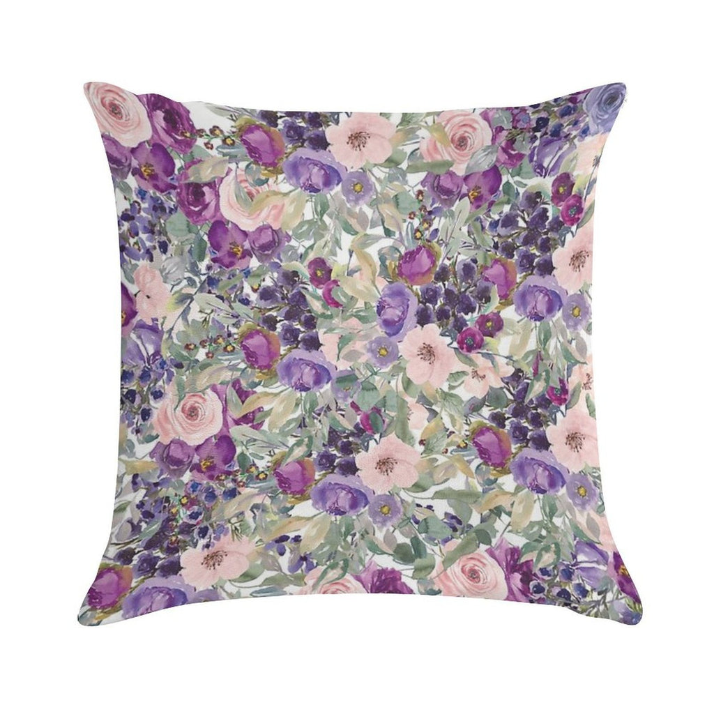 Pink Purple Watercolor Floral Botanical Soft Shrink-Resistant Throw Pillow