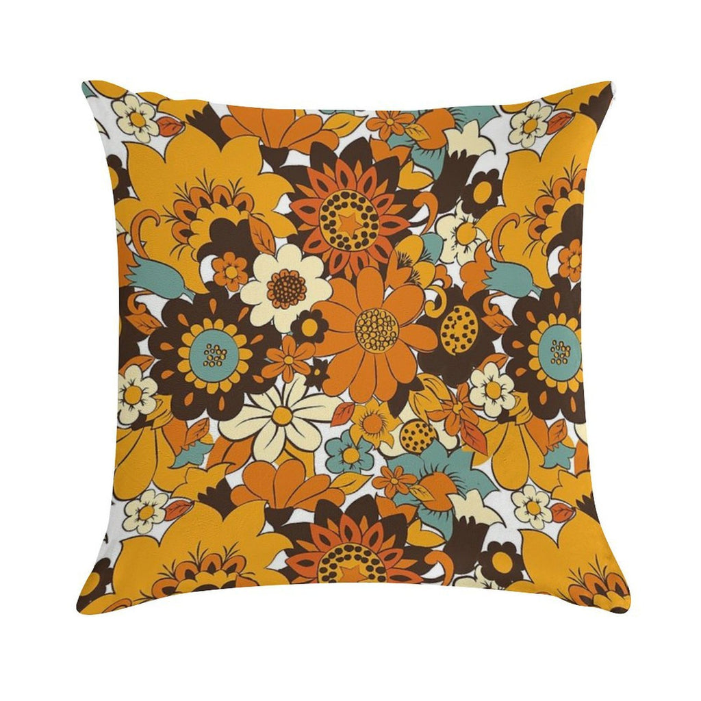 70s 60s Retro Flower Power, Floral Pattern Soft Easy Maintenance Throw Pillow
