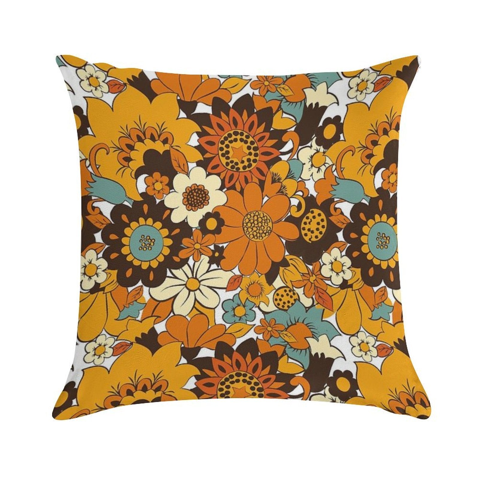 70s 60s Retro Flower Power, Floral Pattern Soft Easy Maintenance Throw Pillow