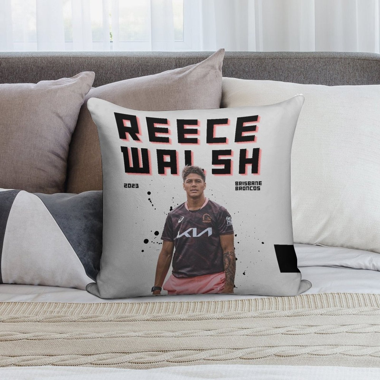 Reece Walsh Broncos Soft Reinforced Edging Throw Pillow