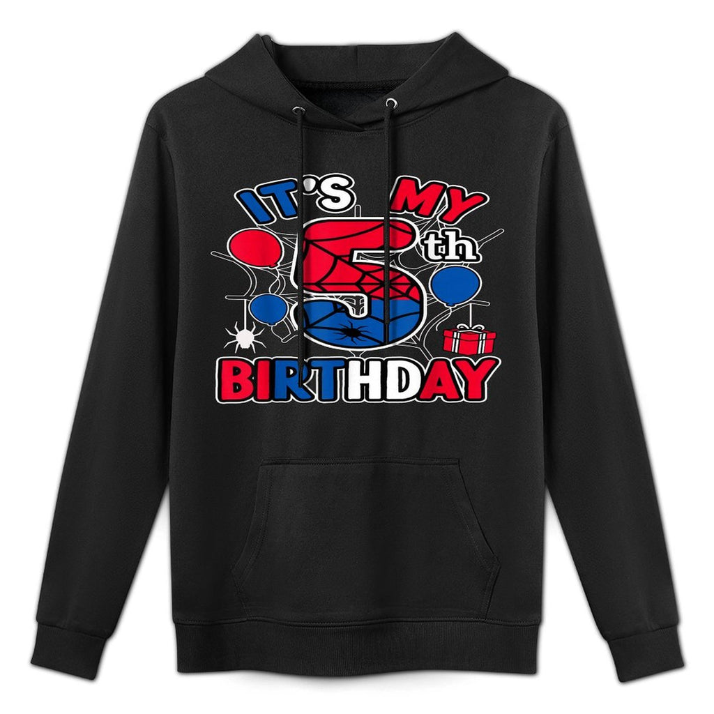 5th Birthday Present Boy Spider Web Theme Party 5 Year Old Colorfast Hoodie