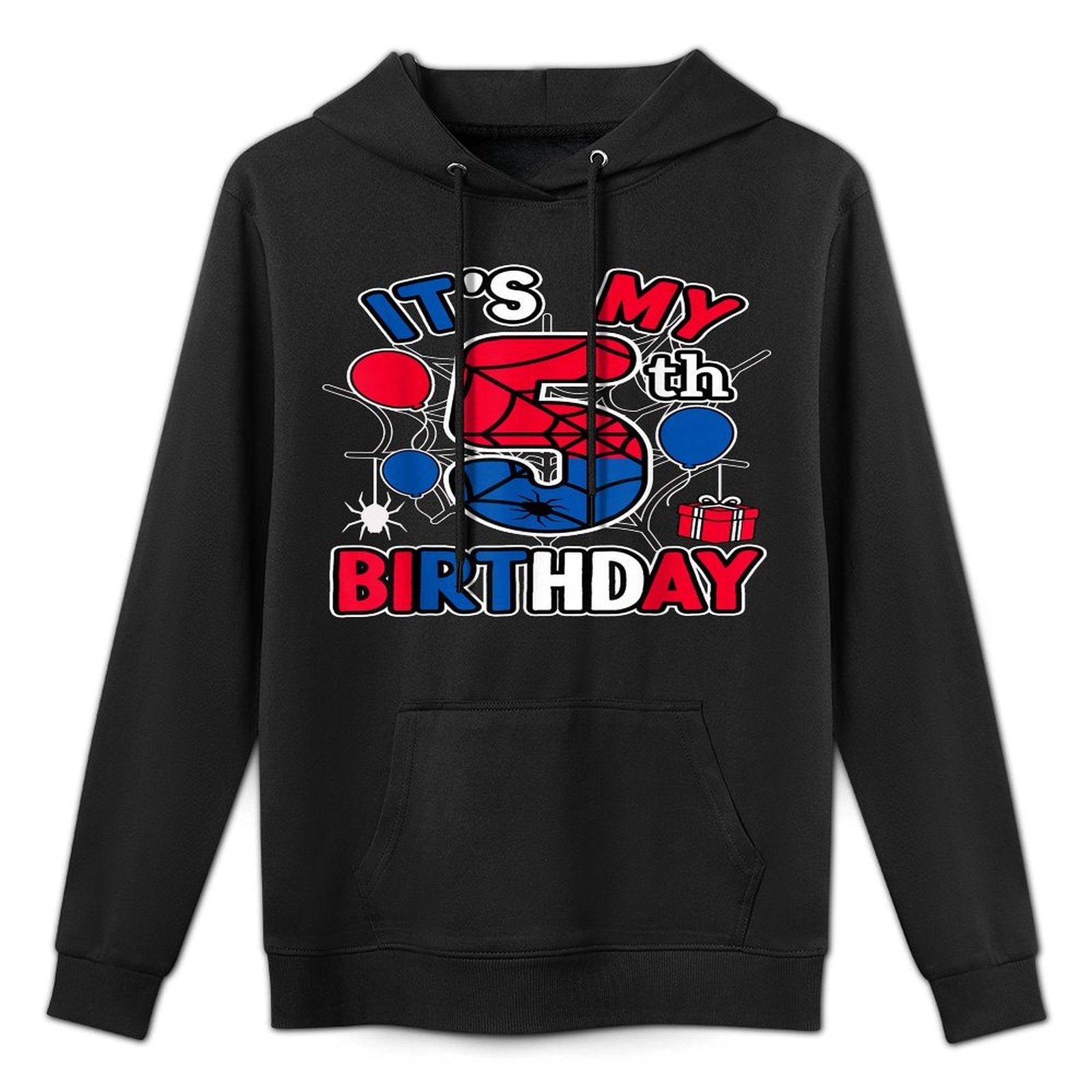 5th Birthday Present Boy Spider Web Theme Party 5 Year Old Colorfast Hoodie