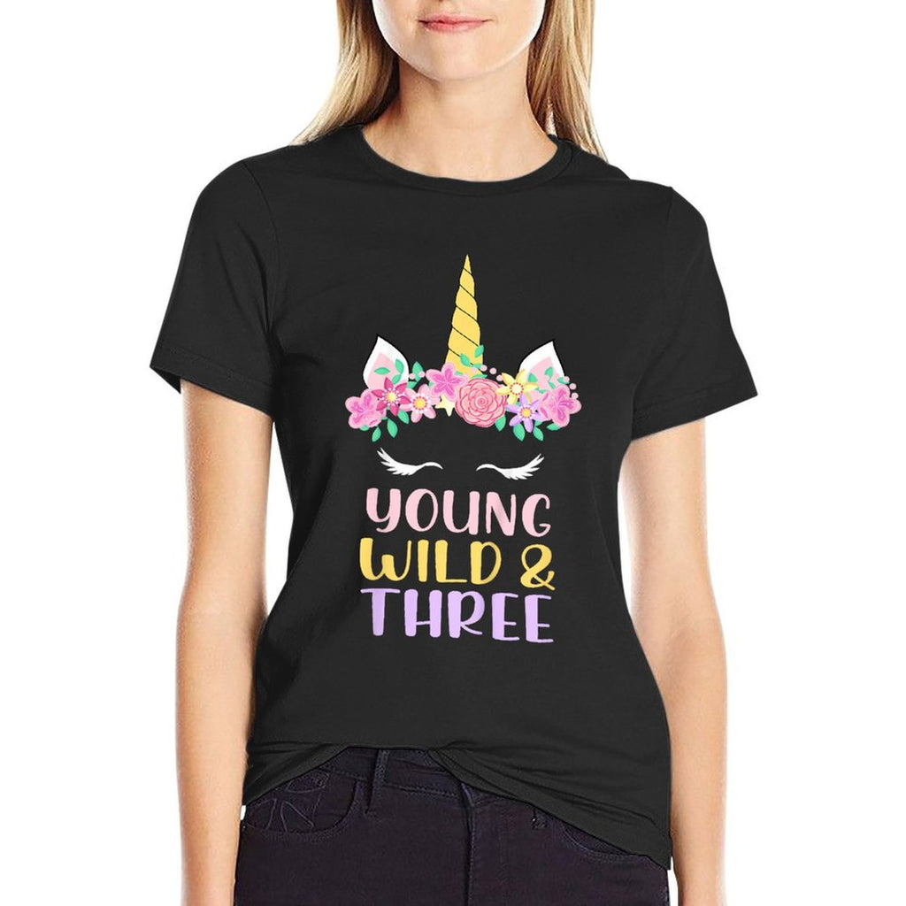 Kids Young Wild Three Unicorn Lover 3rd Birthday Party Kids  Classic T-Shirt