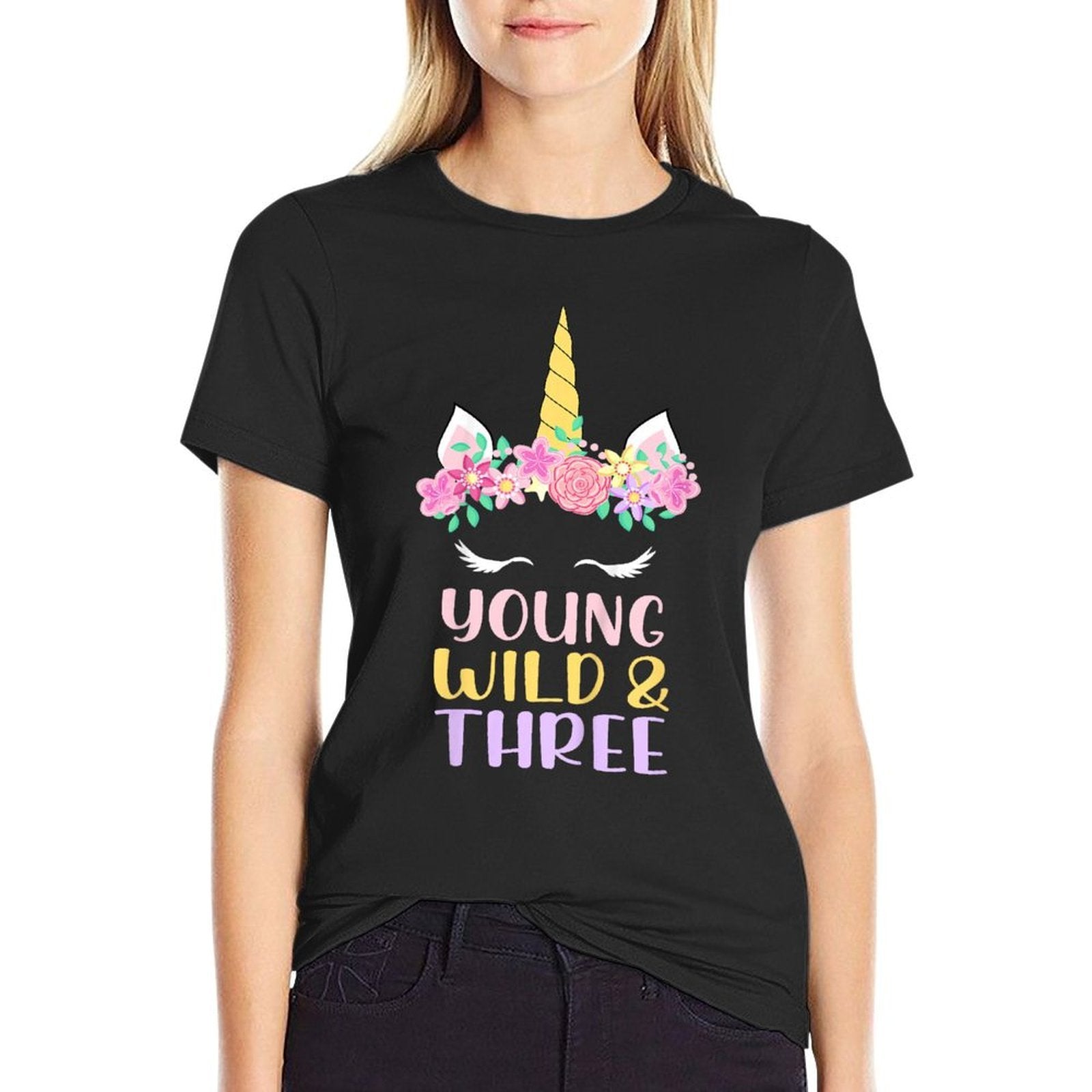 Kids Young Wild Three Unicorn Lover 3rd Birthday Party Kids  Classic T-Shirt